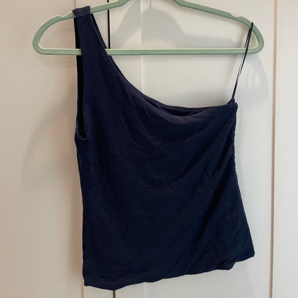 One-shoulder navy tank top from J. Crew